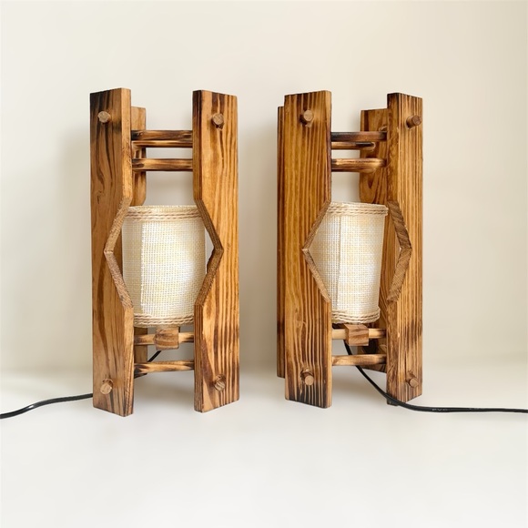 Pair Of Handmade Brown Wood Beach Shells 11.5” Wired Mini Lamp Shade - Picture 2 of 8